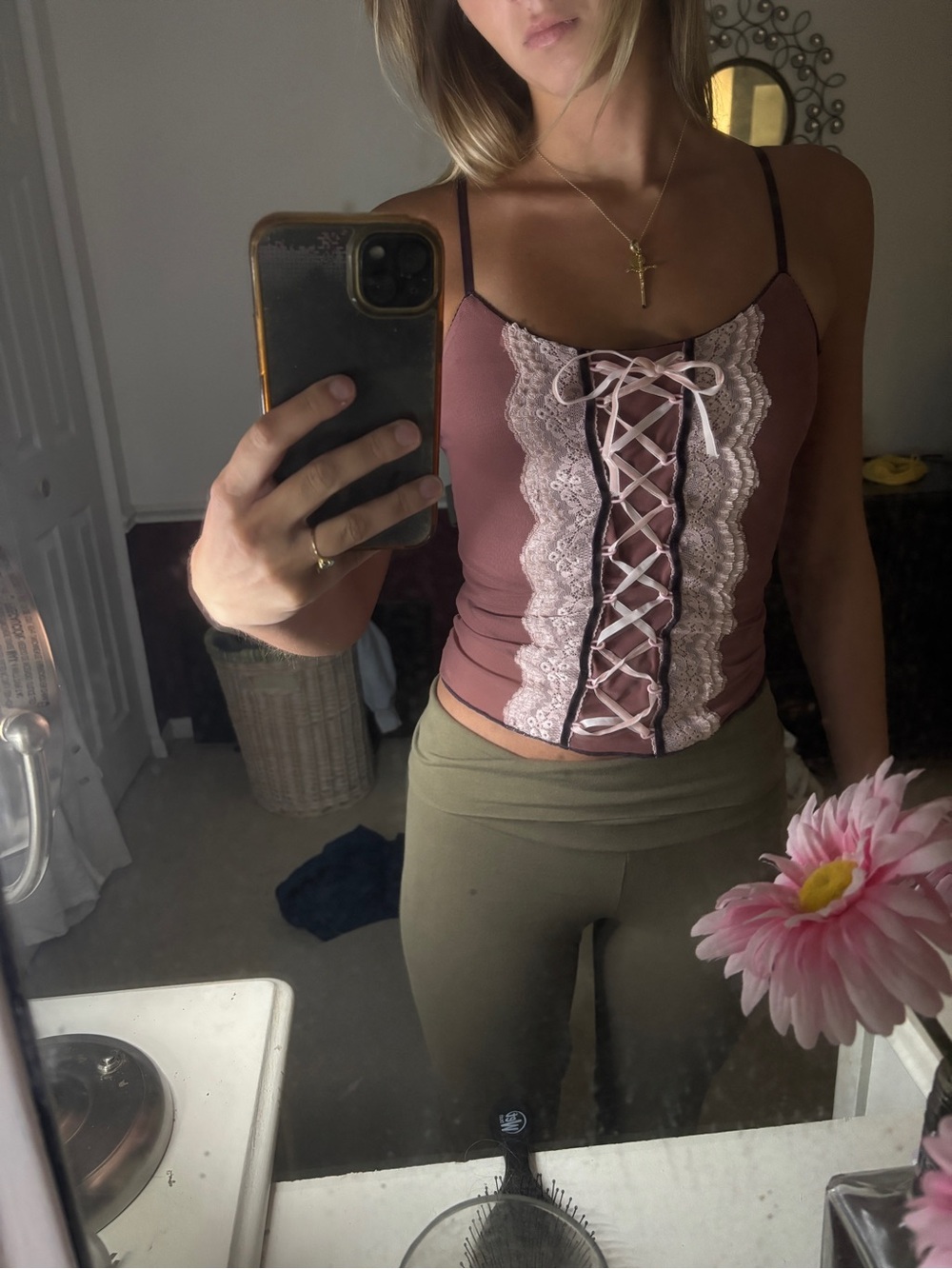 Urban Outfitters Mauve Lace-Up Corset Cami